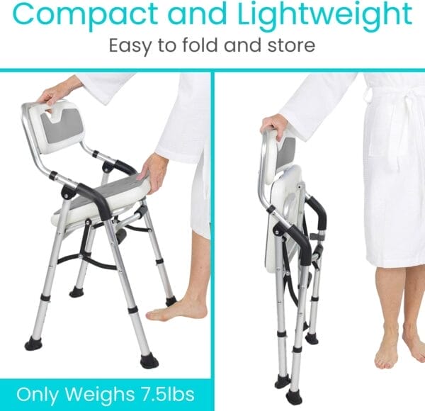 Vive Shower Chair For Elderly And Disabled - Folding Seat With Arms And Back - Foldable Bathroom Chairs For Sitting, Inside Shower - Portable For Travel - Fold Down, Collapsible, Compact & Comfortable - Image 4
