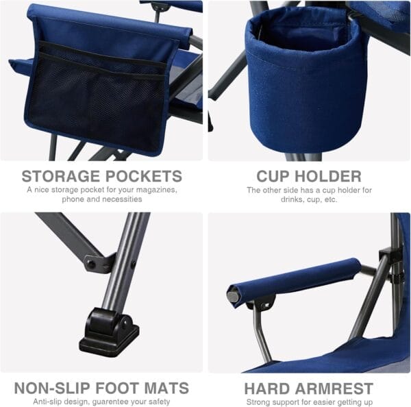 EVER ADVANCED Oversized Folding Camping Chair for Adults, Heavy Duty Lawn Chair with Side Pockets, Portable Collapsible Quad Chair for Outside, Support Up to 500lbs - Image 7