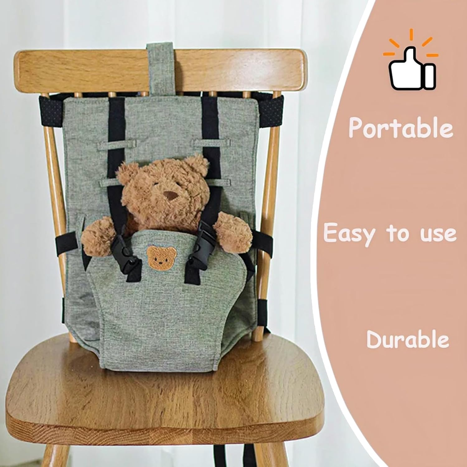Baby Portable High Chair Harness Seat for Travel, Travel High Chairs for Babies Compact Foldable Safety Baby Travel Essential Harness Seat with Adjustable Shoulder Strap for Toddlers 0.6-3 Years Old - Image 2