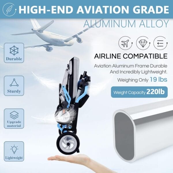 Ultra-Light Transport Wheelchair - Folding Portable Wheelchair with Hand Brake - Trolleys for Elderly Aircraft Travel - Image 7