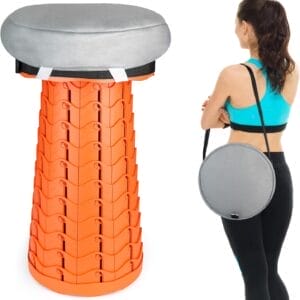 Deer's Life Portable Collapsible Stool with Cushion Pad, Retractable Folding Telescopic Camping Seat for Adults, Small Lightweight Sturdy Adjustable Stools for Travel,Kitchen,Garden,Fishing