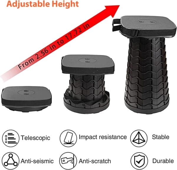 Portable Foldable Stool Set - Heavy Duty Square Collapsible Stool + Thick Seat Cushion - Great Value Pack for Camping Travel Picnic Gardening (Black) - Image 4