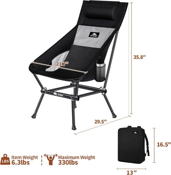 Camping Chair, Compact Backpacking Chair, Portable Folding Chair, Beach Chair with Side Pocket and headrest, Lightweight Hiking Chair 166ZZ-A - Image 2