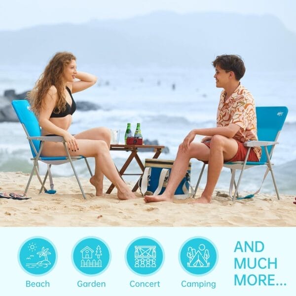 #WEJOY Folding Beach Chair for Adults, Lightweight Beach Chair with Shoulder Straps, High Back Beach Chairs with Hard Armrest, Supports 300lbs for Beach Lawn Concert - Image 8