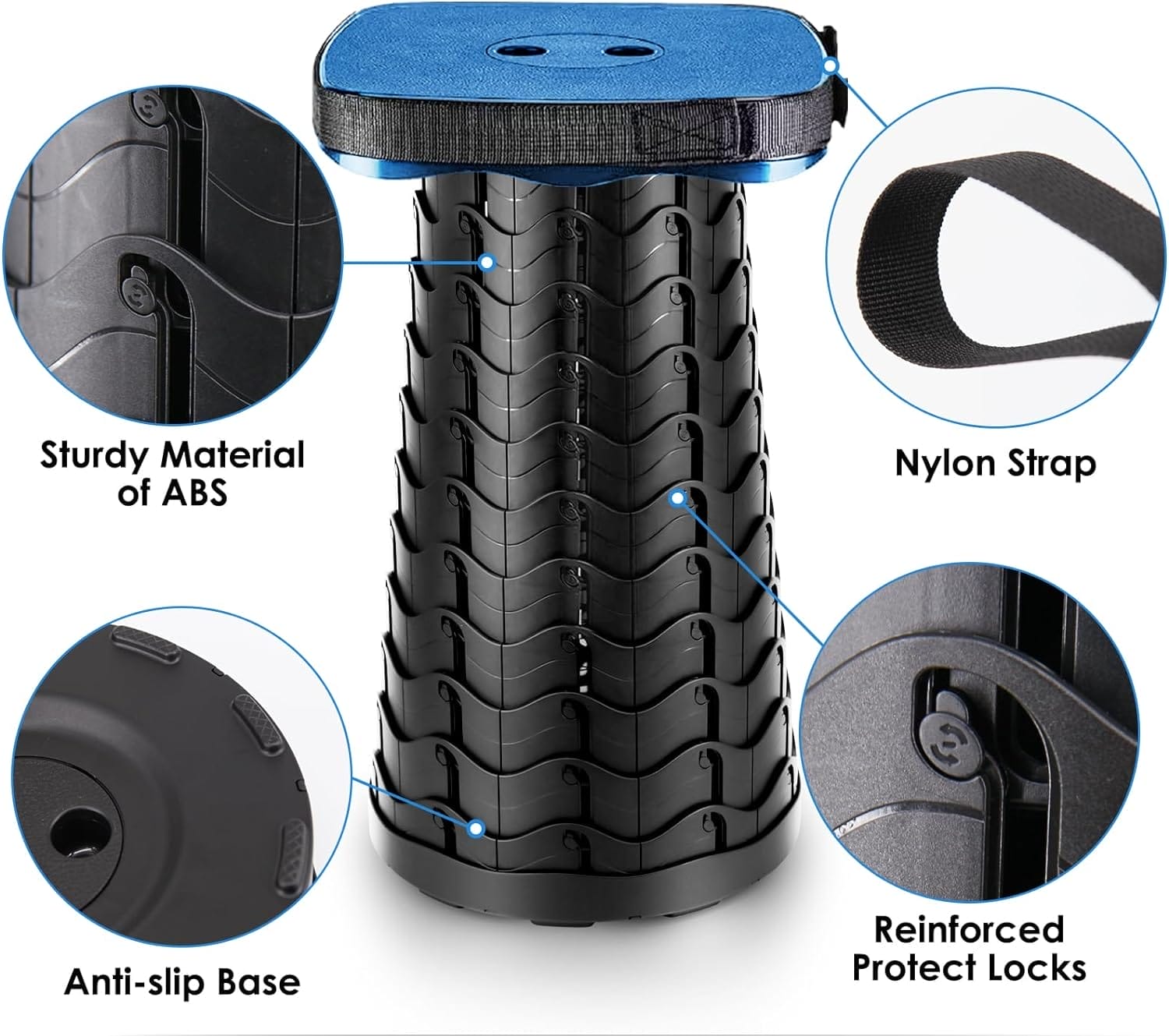 Folding Camping Stool, Square Collapsible Portable Stool,Collapsible Stool with Elastic Seat Cushion& Adjustable Nylon Bag, Sturdy Lightweight Telescoping Foldable Stool,Max Load 485lb (blue) - Image 3