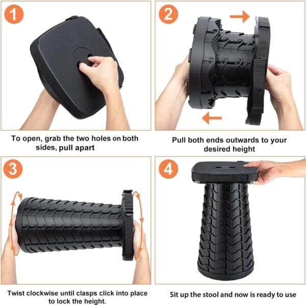 Portable Foldable Stool Set - Heavy Duty Square Collapsible Stool + Thick Seat Cushion - Great Value Pack for Camping Travel Picnic Gardening (Black) - Image 7