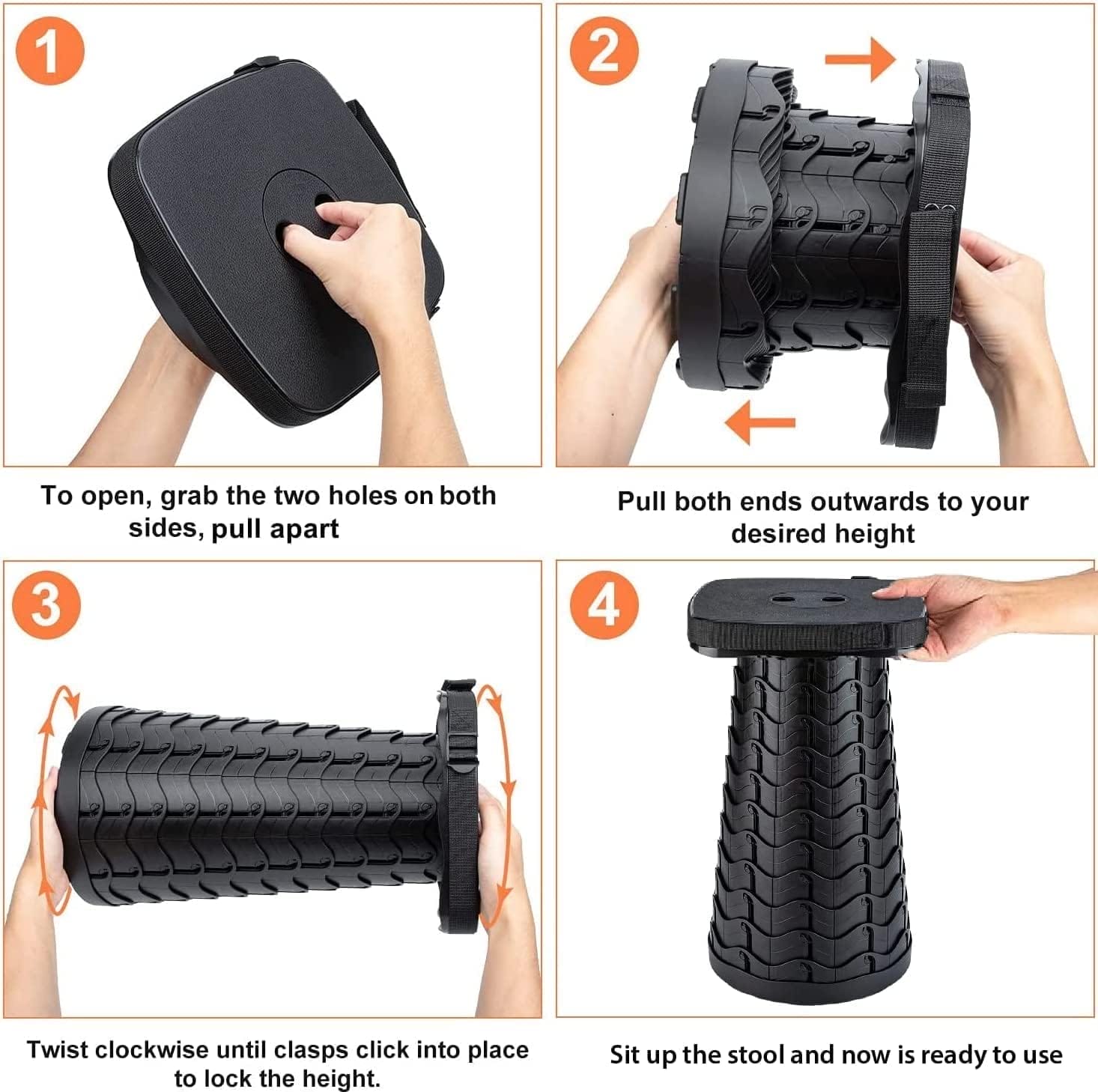 Portable Foldable Stool Set - Heavy Duty Square Collapsible Stool + Thick Seat Cushion - Great Value Pack for Camping Travel Picnic Gardening (Black) - Image 7