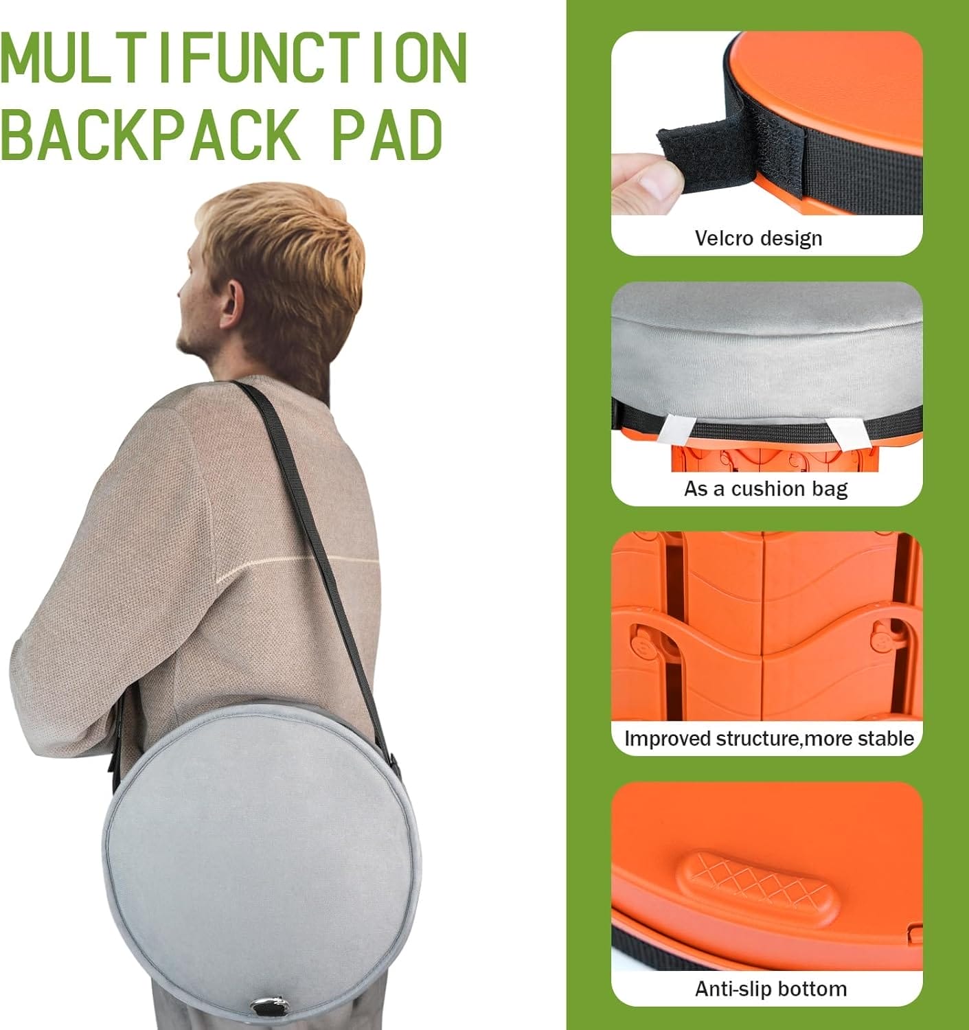 Deer's Life Portable Collapsible Stool with Cushion Pad, Retractable Folding Telescopic Camping Seat for Adults, Small Lightweight Sturdy Adjustable Stools for Travel,Kitchen,Garden,Fishing - Image 4