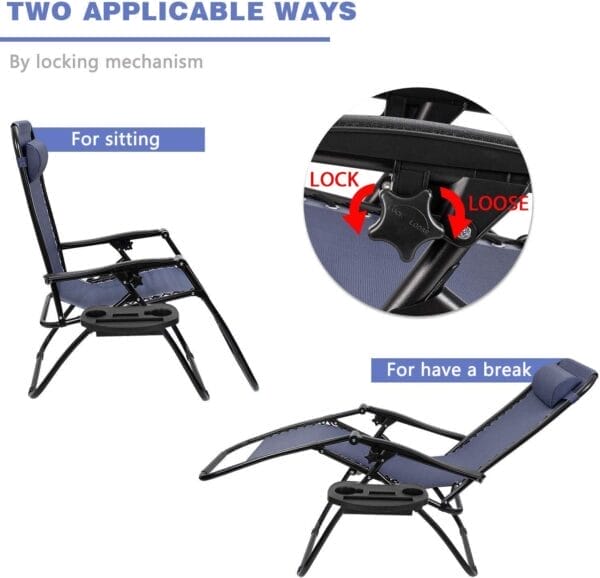 Homall Zero Gravity Chair Patio Folding Lawn Outdoor Lounge Gravity Camp Reclining Lounge Chair with Cup Holder Pillows for Poolside Backyard and Beach Set of 2 (Blue) - Image 5
