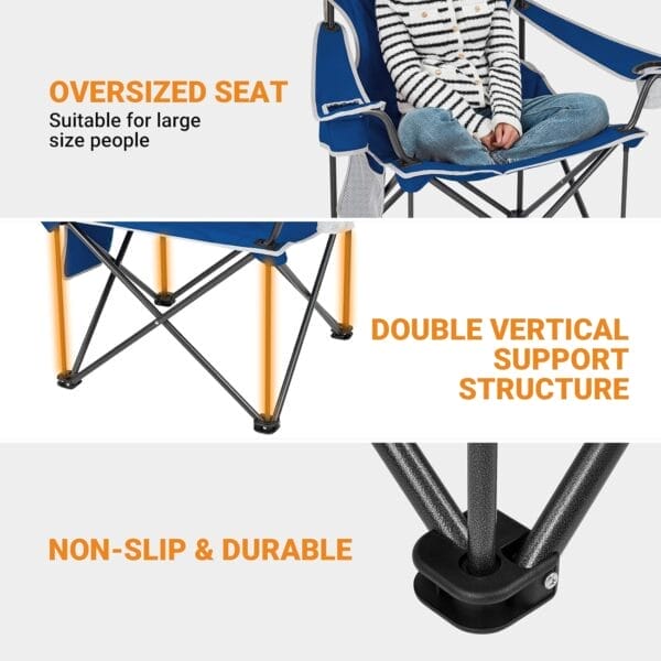 KingCamp Portable Folding Camping Quad Chair, Oversized Fully Cushioned Seat with Side Pocket and Cup Holder, for Tailgates, Beach, Lawn - Image 4