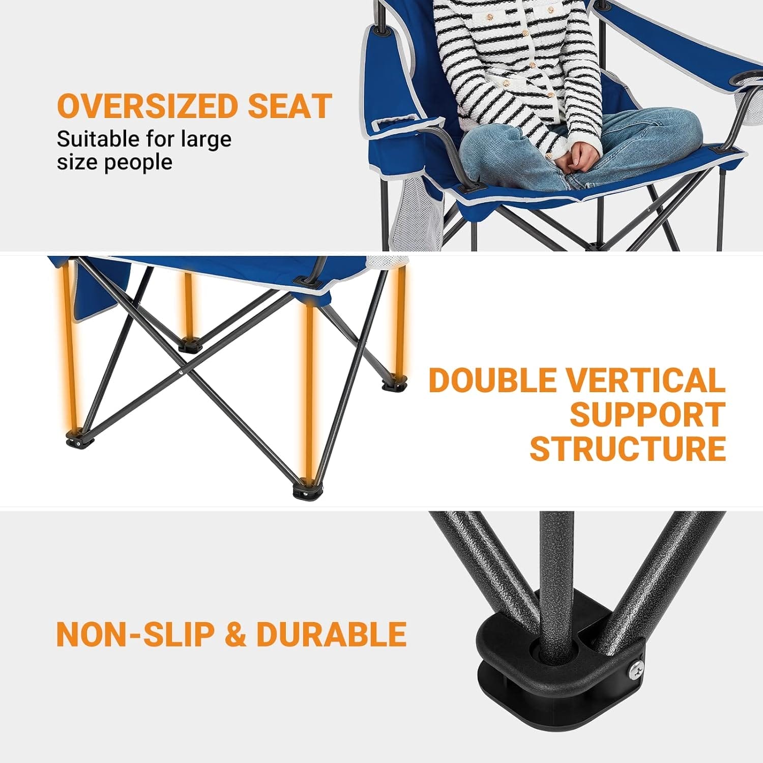 KingCamp Portable Folding Camping Quad Chair, Oversized Fully Cushioned Seat with Side Pocket and Cup Holder, for Tailgates, Beach, Lawn - Image 4
