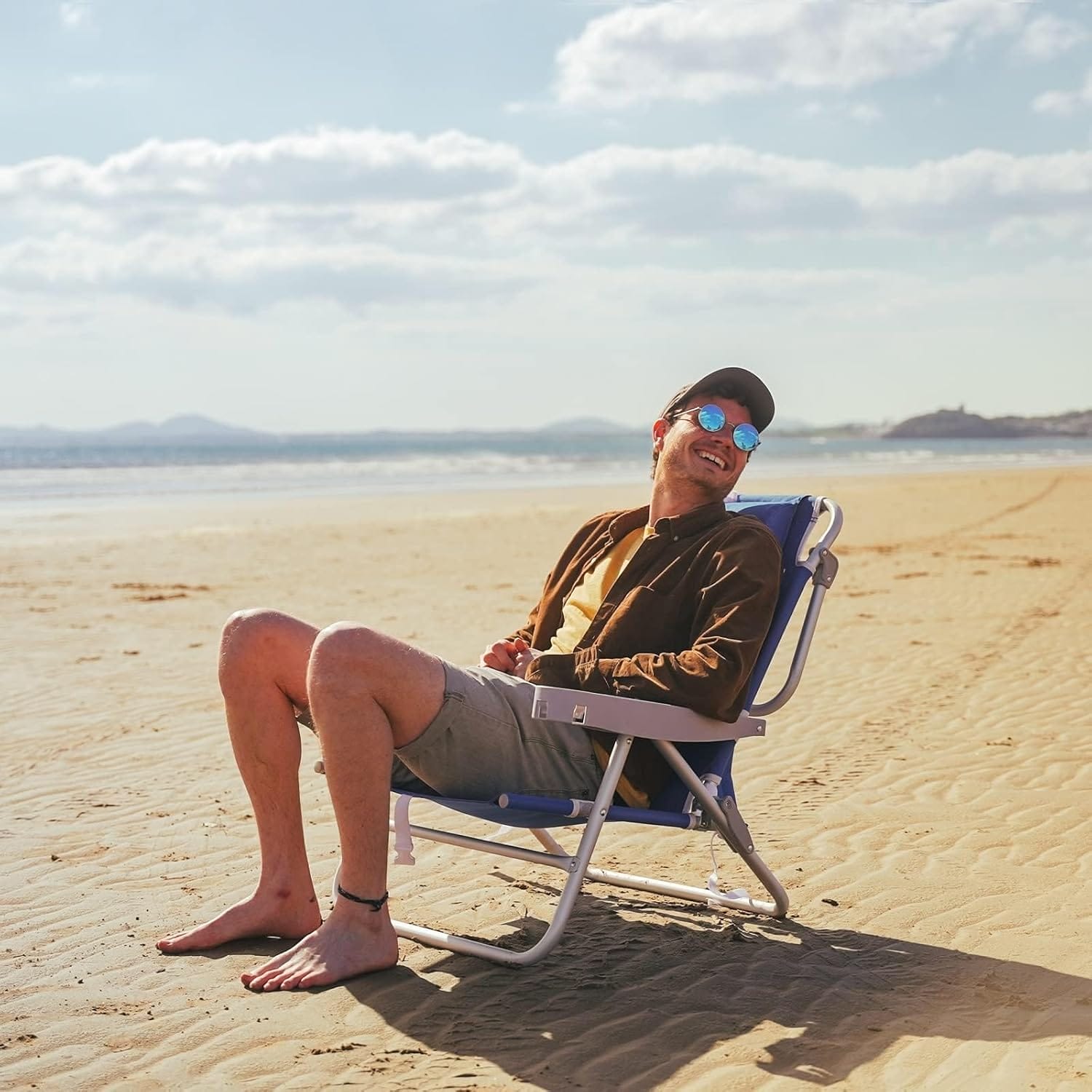 SUNNYFEEL Extra Wide 28" Low Beach Chair 5 Position Lay Flat, XL Oversized Portable Folding Camping Chairs with Cup Holder for Outdoor/Trip, Lightweight Foldable Backpack Beach Chair for Adults - Image 2