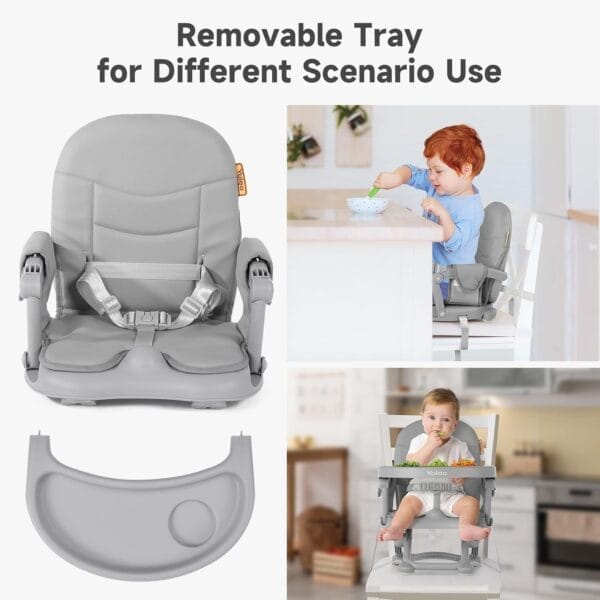 YOLEO Baby High Chair Booster Seat for Dining Table, Adjustable Height Travel Foldable High Chairs with Tray - Image 4
