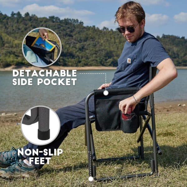 TIMBER RIDGE Aluminum Oversized Camping Chair, Lightweight Portable Directors Chair with Side Table Detachable Side Pocket for Outdoor Camping, Lawn, Picnic, Support 400lbs Black - Image 7