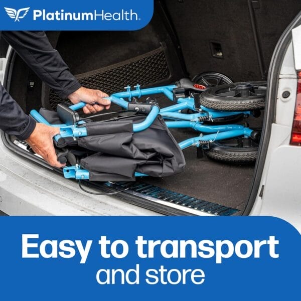 Platinum Health Hummingbird™ Ultra-Lightweight Foldable Transport Wheelchair, Handbrakes,12-Inch Rear Wheels, Extra-Wide Seat. Convenient Table-Length Padded Armrests. (Sky Blue) - Image 9