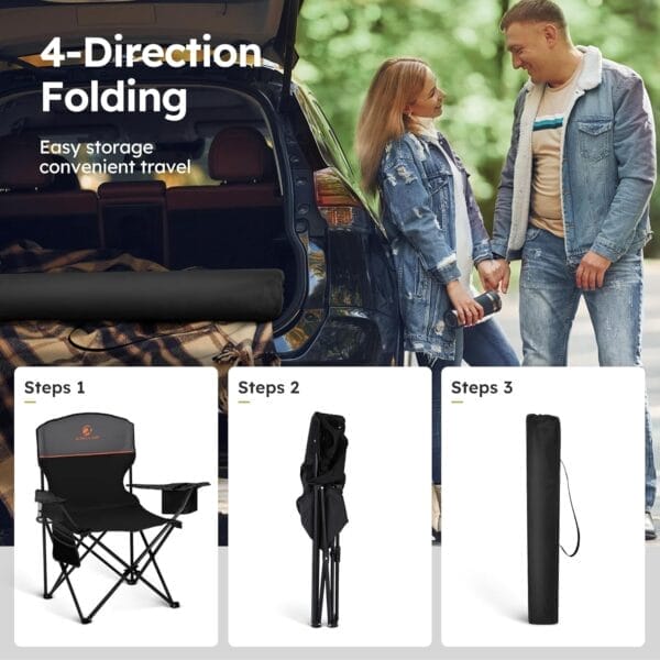 ALPHA CAMP Camping Chair 2 Pack Portable Chair with 3-Can Cooler Folding Chair with Side Pocket and Cup Holder, Collapsible for Camping, Tailgates, Beach, Fishing and Sports,2PC - Image 8