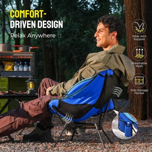 Portable Camping Chair – Compact Lightweight Folding Chair for Adults, Supports 330 lbs – Ideal for Backpacking Hiking, Fishing, Beach, Picnic & Lawn (Blue) - Image 5