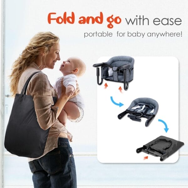 Hook On High Chair - Portable & Foldable for Babies 6-36 Months, Family & Travel Use with Carry Bag (Grey) - Image 5