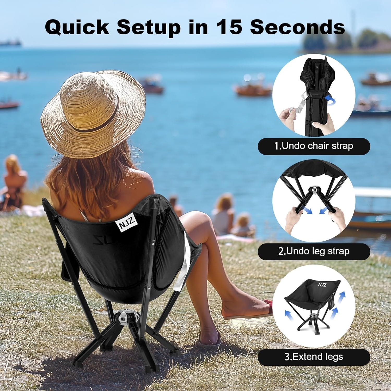 Folding Camping Chairs for Adults - 600 LBS Capacity Sturdy Camping Folding Chair, Portable Chair with Quick Setup & Carry Bag - Compact Camp Chair for Outdoor Adventures - Black - Image 5