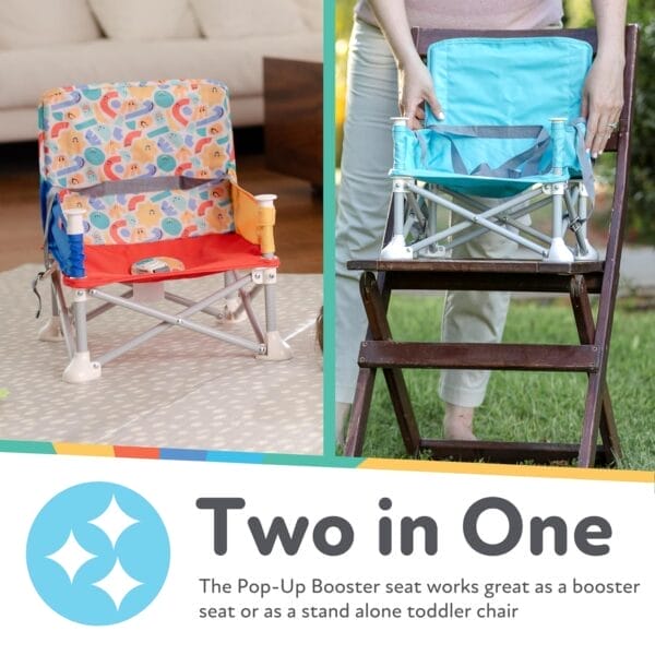 Nuby Easy Go Pop-Up Booster Seat with Removable Tray - 6+ Months - Portable Booster Seat for Floor for Indoor/Outdoor Use - 3-Point Safety Adjustable Straps - Includes Travel Bag - Stripes - Image 4