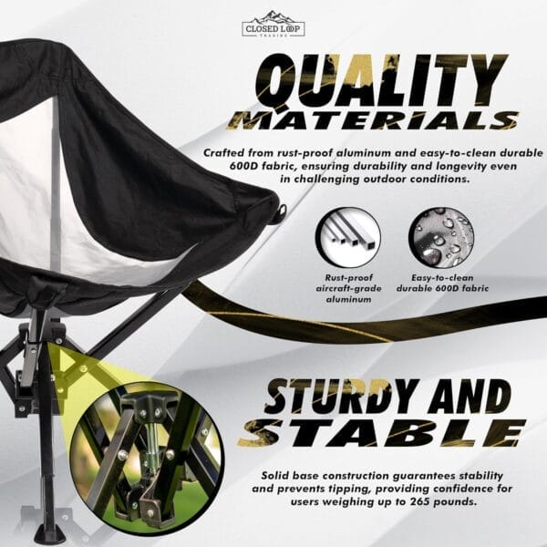 Outdoor Folding Chair | Lightweight, Compact, & Portable Design with Carry Bag | Quick Setup, Heavy Duty, & Comfortable Chair for Camping, Fishing, Lawn, & Beach (Black-Wide) - Image 5