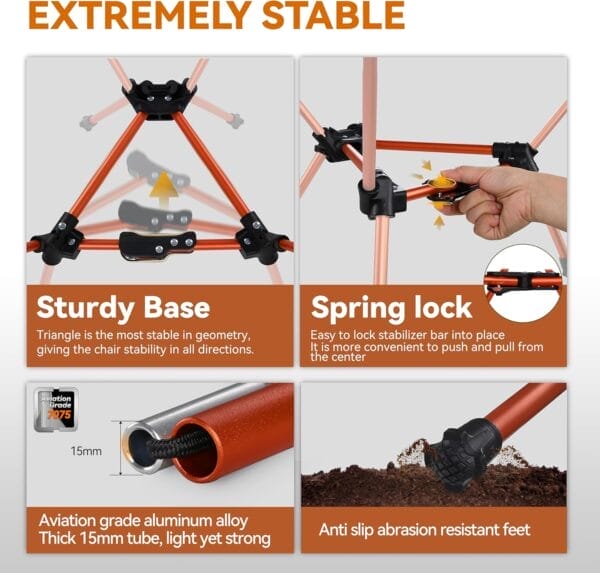 MARCHWAY Lightweight Folding Camping Chair with Spring Lock, Stable Compact Portable for Outdoor Camp, Travel, Beach, Picnic, Festival, Hiking, Backpacking (Lowback Orange) - Image 4