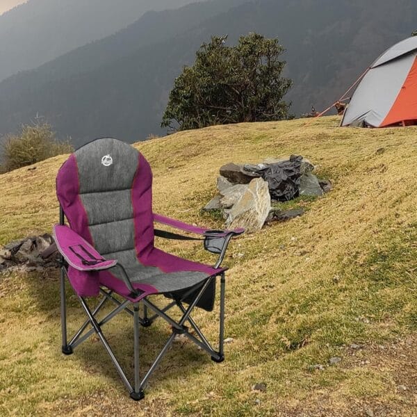 Oversized Portable Camping Chair, Full Padded Outdoor Folding Chair Support 350 LBS, Heavy Duty Lawn Chair with Cup Holder, Cooler Bag, Lumbar Support, Head Pocket for Adult (Purple) - Image 2