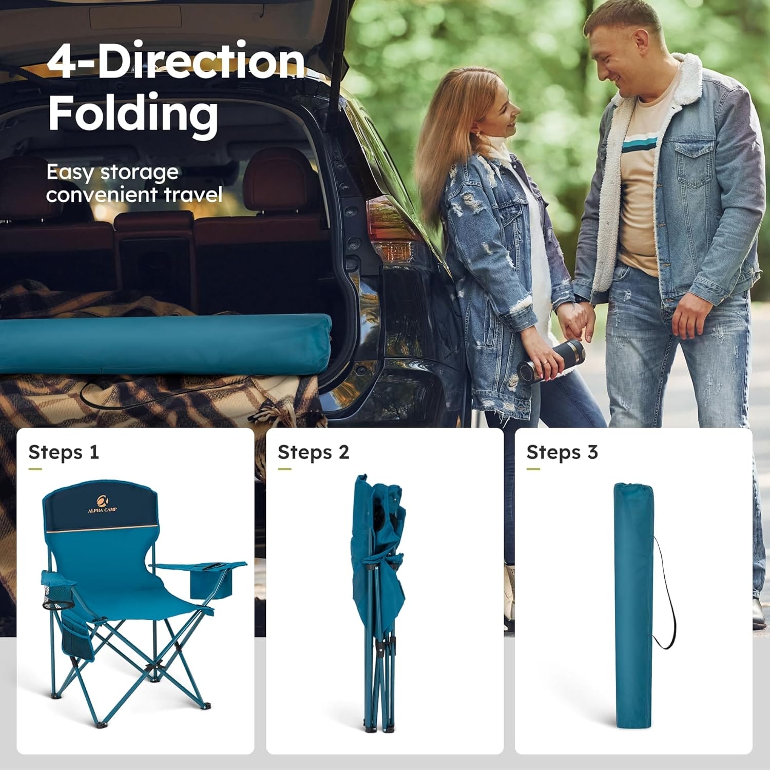 ALPHA CAMP Camping Chair 2 Pack Portable Chair with 3-Can Cooler Folding Chair with Side Pocket and Cup Holder, Collapsible for Camping, Tailgates, Beach, Fishing and Sports,2PC - Image 8