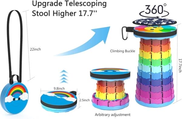 ALEVMOOM Upgraded Portable Collapsible Folding Stool with Cushion Retractable Telescoping Stool for Adults Sturdy Capacity 440lbs Camping Stool for Outdoor Hiking Garden BBQ with Bag - Image 3