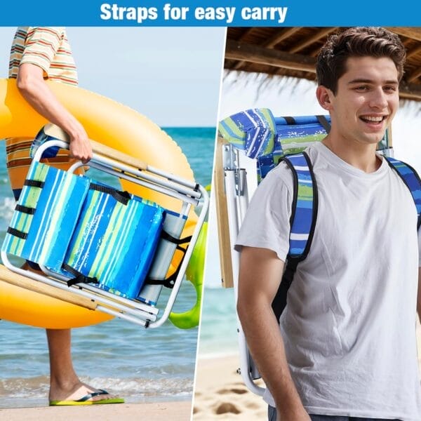 Outvita Folding Beach Chair Adjustable Headrest w/4 Flexible Tilt Angle, Cup Holder Portable High Strength Cleanable Fabric, for Sand Camping Lawn Concert Travel Festival - Image 7
