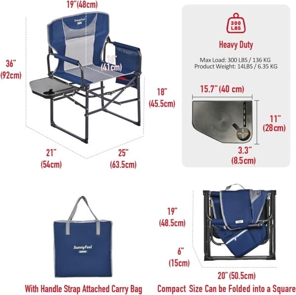 SUNNYFEEL Camping Directors Chair, Heavy Duty,Oversized Portable Folding Chair with Side Table, Pocket for Beach, Fishing,Trip,Picnic,Lawn,Concert Outdoor Foldable Camp Chairs - Image 3