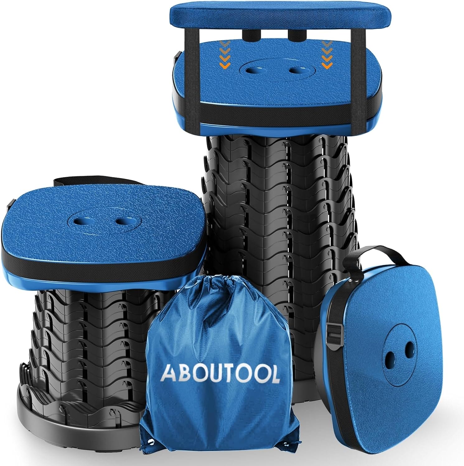 Folding Camping Stool, Square Collapsible Portable Stool,Collapsible Stool with Elastic Seat Cushion& Adjustable Nylon Bag, Sturdy Lightweight Telescoping Foldable Stool,Max Load 485lb (blue)
