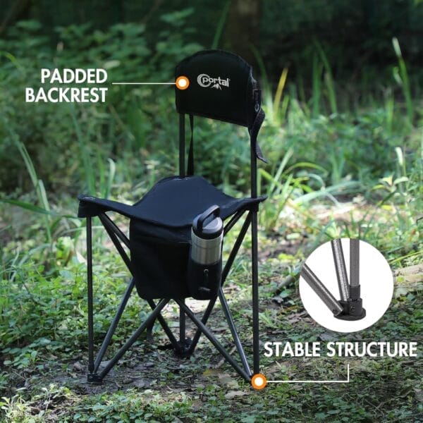 PORTAL Extra Large Quick Folding Tripod Stool with Backrest Fishing Camping Chair with Carry Strap - Image 5