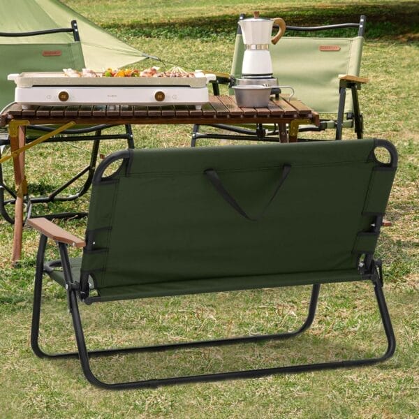 MoNiBloom Folding Double Seat Camping Chair Outdoor Beach Lawn Picnic Hiking Travel Portable Foldable Collapsible 2-Person Camp Loveseat Chair for Adults (Dark Green) - Image 2