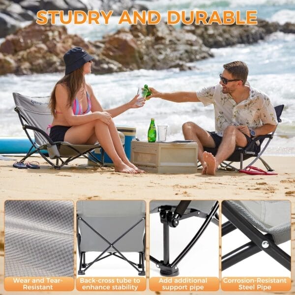 KingCamp Low Beach Chairs, Portable Folding Chair for Adults Extra Wide Ergonomic High Back Seat 300lbs Heavy Duty Lightweight Oversized Gear with Carry Bag for Outdoor Lawn Camping Picnic - Image 4