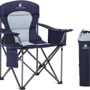 GREEN PARTY Folding Camping Chair Oversized Heavy Duty Lawn Chair with Cooler Bag, Cup Holder, Storage Pocket, Collapsible Padded Outdoor Arm Chair, Quad Lumbar