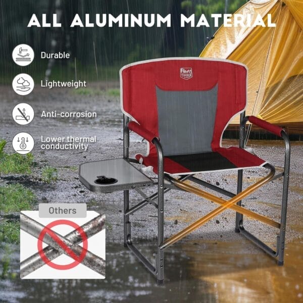 TIMBER RIDGE Aluminum Oversized Camping Chair, Lightweight Portable Directors Chair with Side Table Detachable Side Pocket for Outdoor Camping, Lawn, Picnic, Support 400lbs Red 2 Pack - Image 5