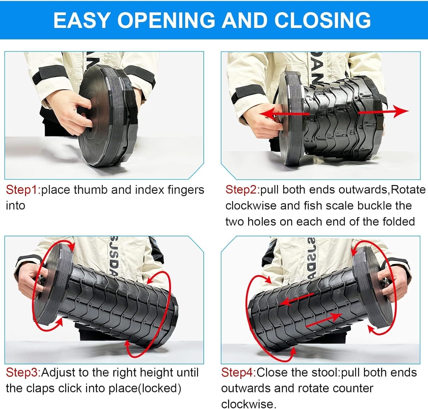 Upgraded Foldable Stool Thickened, Portable Collapsible Stool Retractable Stool for Fishing, Hiking Tours, BBQ, Parties, Outdoor Activities (Black) (1) - Image 5