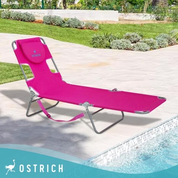 Ostrich 72" x 22" Chaise Lounge Portable Lightweight Reclining Lounger, Outdoor Patio Beach Lawn Camping Pool Tanning Chair, Pink - Image 2
