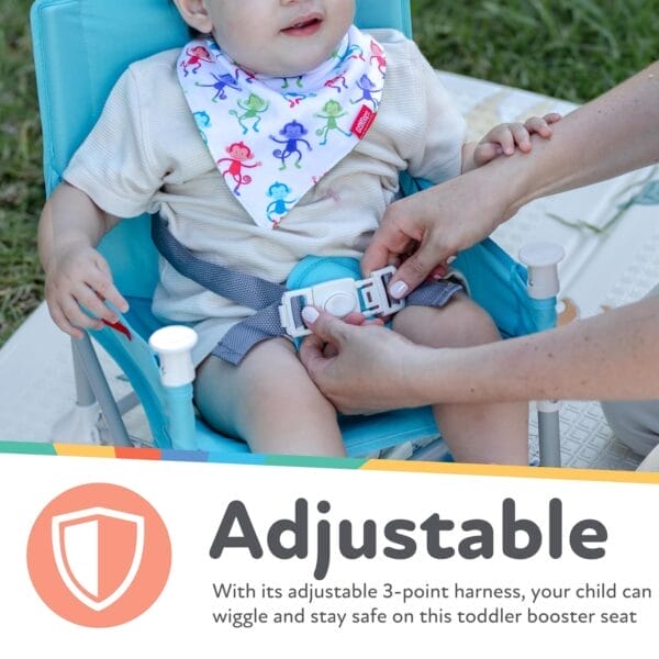 Nuby Easy Go Pop-Up Booster Seat with Removable Tray - 6+ Months - Portable Booster Seat for Floor for Indoor/Outdoor Use - 3-Point Safety Adjustable Straps - Includes Travel Bag - Stripes - Image 3