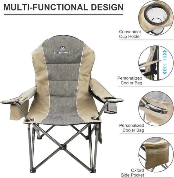 Folding Camping Chair:Oversized Portable Lawn Chairs for Adults,Outdoor Heavy Duty Padded Seats,Support 350 LBS,for Camp,Travel & Picnic - Image 4