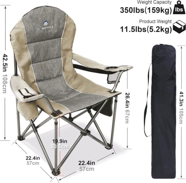 Folding Camping Chair:Oversized Portable Lawn Chairs for Adults,Outdoor Heavy Duty Padded Seats,Support 350 LBS,for Camp,Travel & Picnic - Image 3