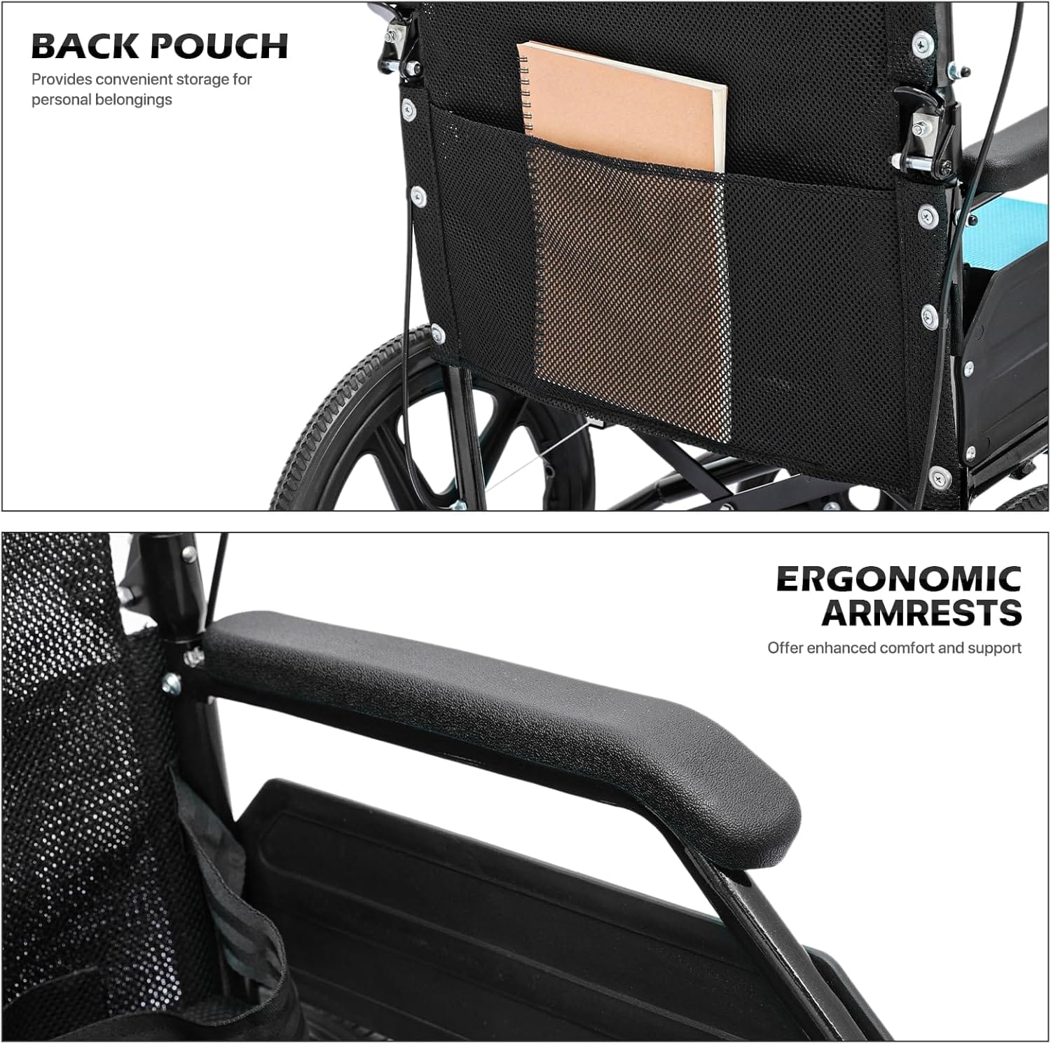 Wheel Chair for Adults with Swing-Away Footrest and Loop-Lock Handbrakes 17.5 inch Seat Wheel Chair 15" Rear Wheel Lightweight Transport Chair for Travel Compact Storage, 250 lbs - Image 13