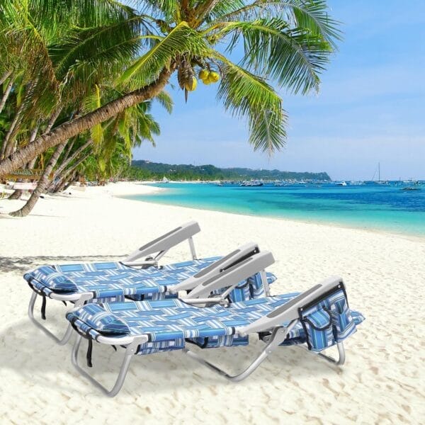 MoNiBloom Low Profile Seat Lightweight Portable Folding Beach Chair with Cup Holder Cooler Bag Heavy-Duty Outdoor Lawn Concert Travel Picnic Hiking Camping Sand Chair for Adults (Blue Stripes, 2-Pack) - Image 4