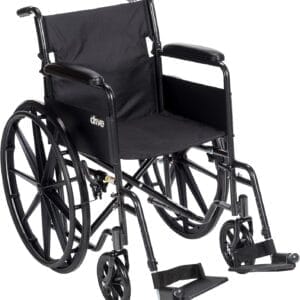 Drive Medical SSP118FA-SF Silver Sport 1 Folding Transport Wheelchair with Full Arms and Removable Swing-Away Footrest, Black