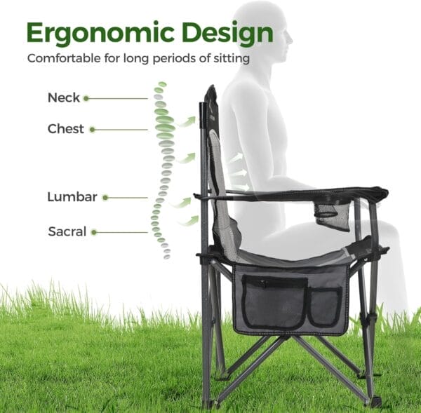 ALPHA CAMP 2PC Oversized Mesh Back Camping Folding Chair Heavy Duty Support 350 LBS Collapsible Steel Frame Quad Chair Padded Arm Chair with Cup Holder Portable for Outdoor (Black-2PC) - Image 3