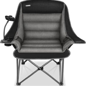 Camping Chairs for Adults-Oversized Extra Large Lawn Chair,Folding Comfy Padded Chair w/Phone Holder,Side Pocket,Cup Holder for Outdoor,Wide&Thick,Heavy Duty 400Lbs,Black
