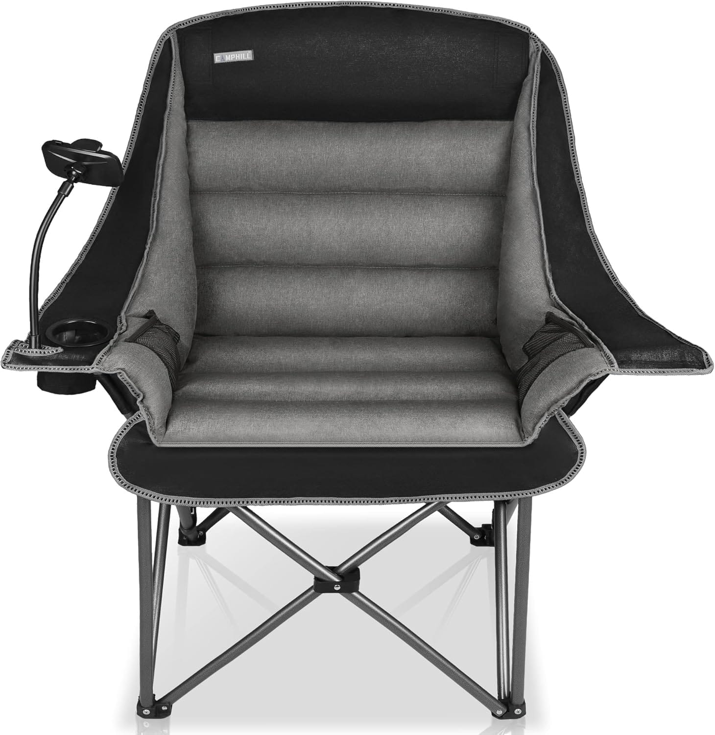 Camping Chairs for Adults-Oversized Extra Large Lawn Chair,Folding Comfy Padded Chair w/Phone Holder,Side Pocket,Cup Holder for Outdoor,Wide&Thick,Heavy Duty 400Lbs,Black
