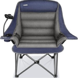 Camping Chairs for Adults-Oversized Extra Large Lawn Chair,Folding Comfy Padded Chair w/Phone Holder,Side Pocket,Cup Holder for Outdoor,Wide&Thick,Heavy Duty 400Lbs,Blue