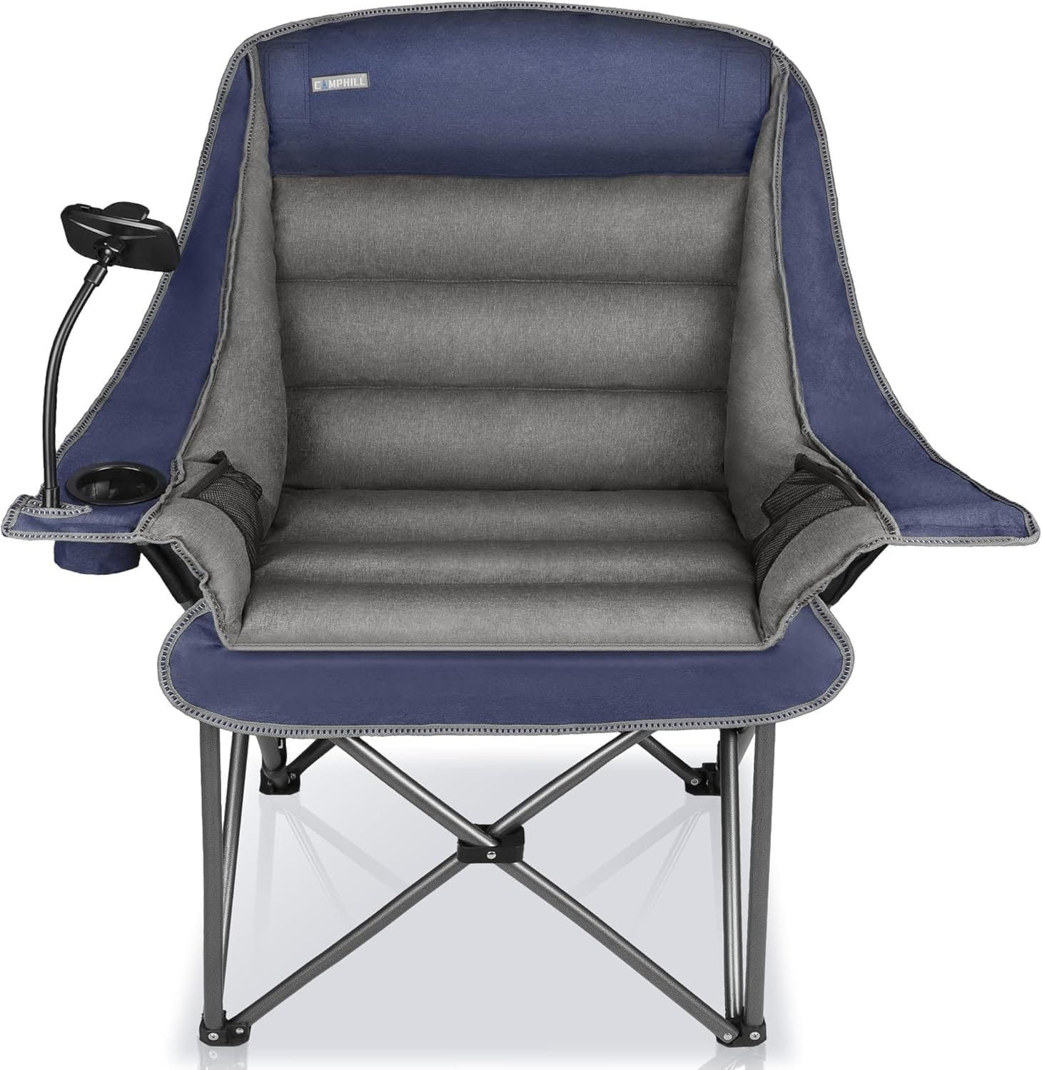 Camping Chairs for Adults-Oversized Extra Large Lawn Chair,Folding Comfy Padded Chair w/Phone Holder,Side Pocket,Cup Holder for Outdoor,Wide&Thick,Heavy Duty 400Lbs,Blue